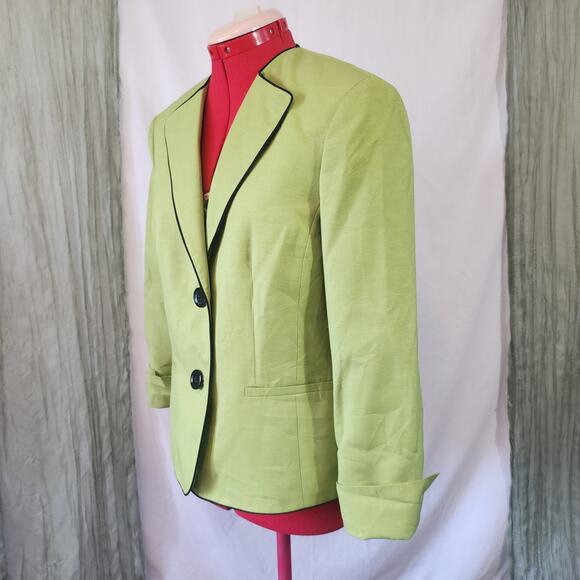 Black Label Evan-Picone Lime Green Black Trimmed Long Sleeve Blazer  Size 12 - Picture 2 of 6